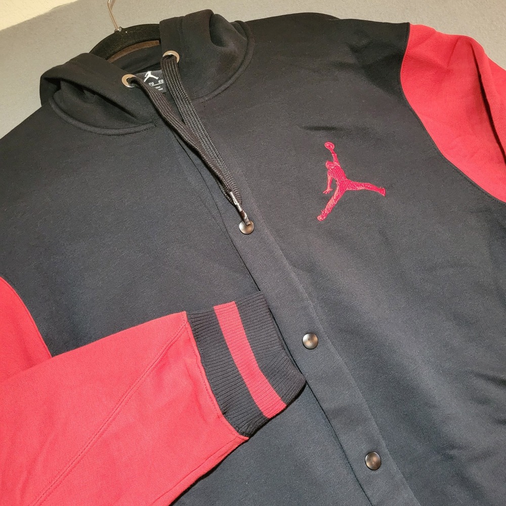 Jordan Mens XL Black Red Varsity Snap Front Hooded Jacket Jumpman Logo XL